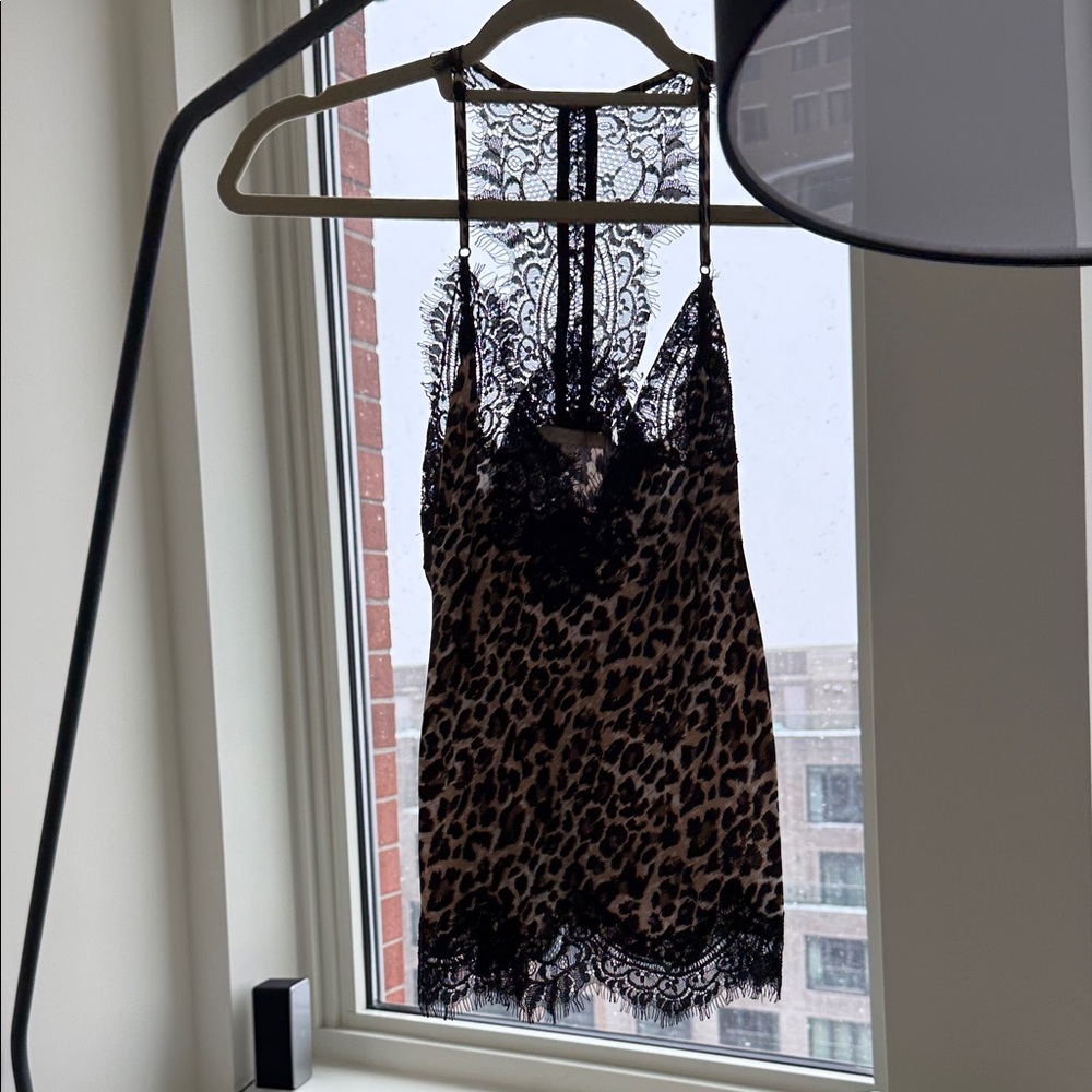 Leopard Print Lace Trim Cami Top